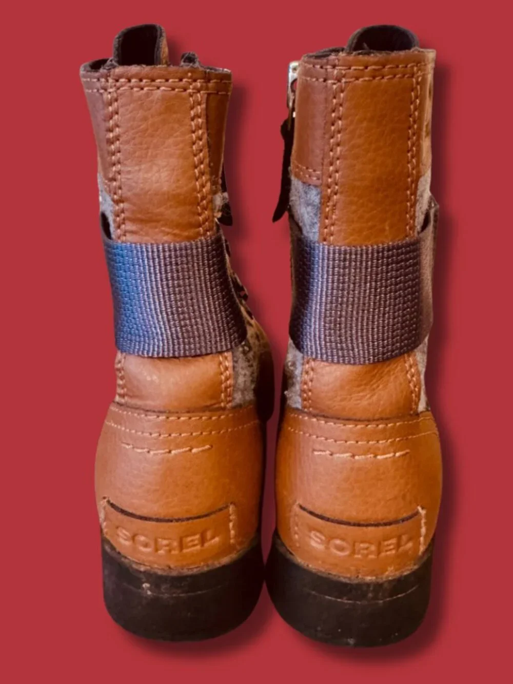 Sorel Emelie Conquest Waterproof Boots Brown Red Kids Size 2 EUC
